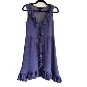 Marc by Marc Jacobs Vintage Blue Periwinkle Silk Ruffle Neck Mini Dress Size 4